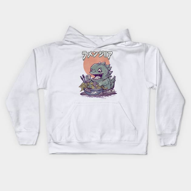 GODZILLA, RAMEN AND NORI Kids Hoodie by HelloDisco